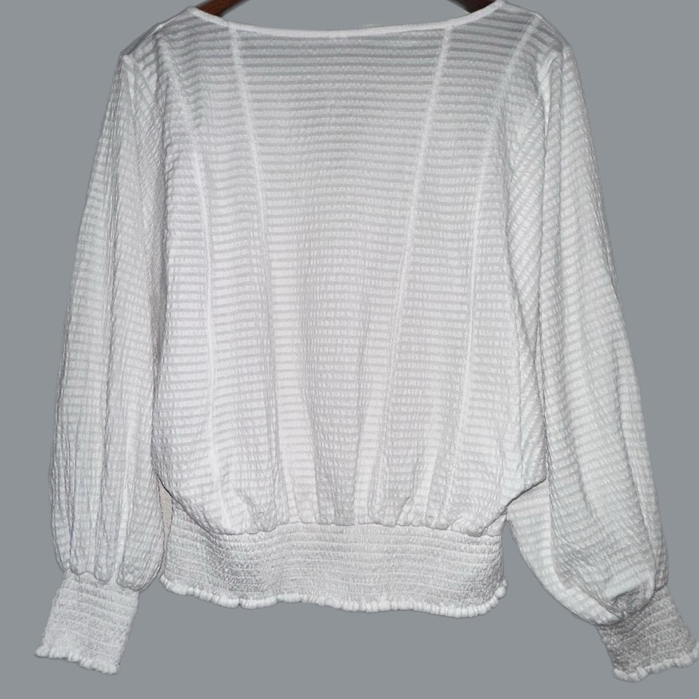 ANTHROPOLOGIE White Long Sleeve Rebecca Smocked Top - Picture 5 of 11